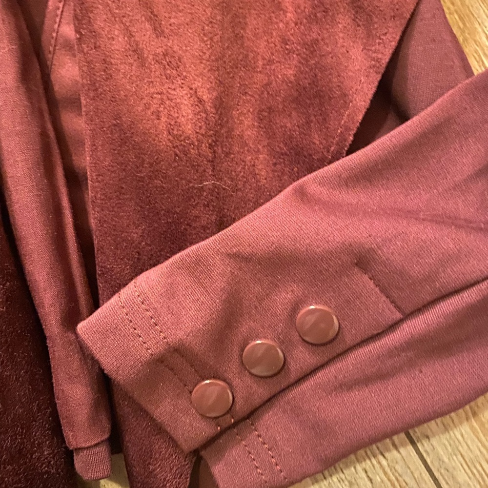 Kut from the Kloth Womens Draped Faux-Suede & Leatherette Jacket Burgundy - Picture 4 of 8